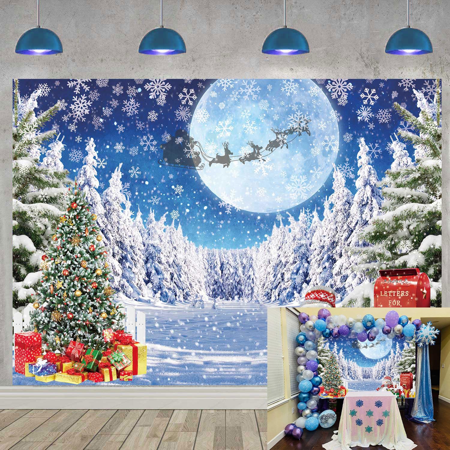 Winter Christmas Backdrop Christmas Tree Snowflake Forest Wonderland Photography Background Xmas Eve Winter Night Family Holiday Party Decoration Background (8X6FT (240x180cm))
