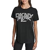 DKNY Womens Rhinestone Logo Graffiti Short Sleeve T-Shirt