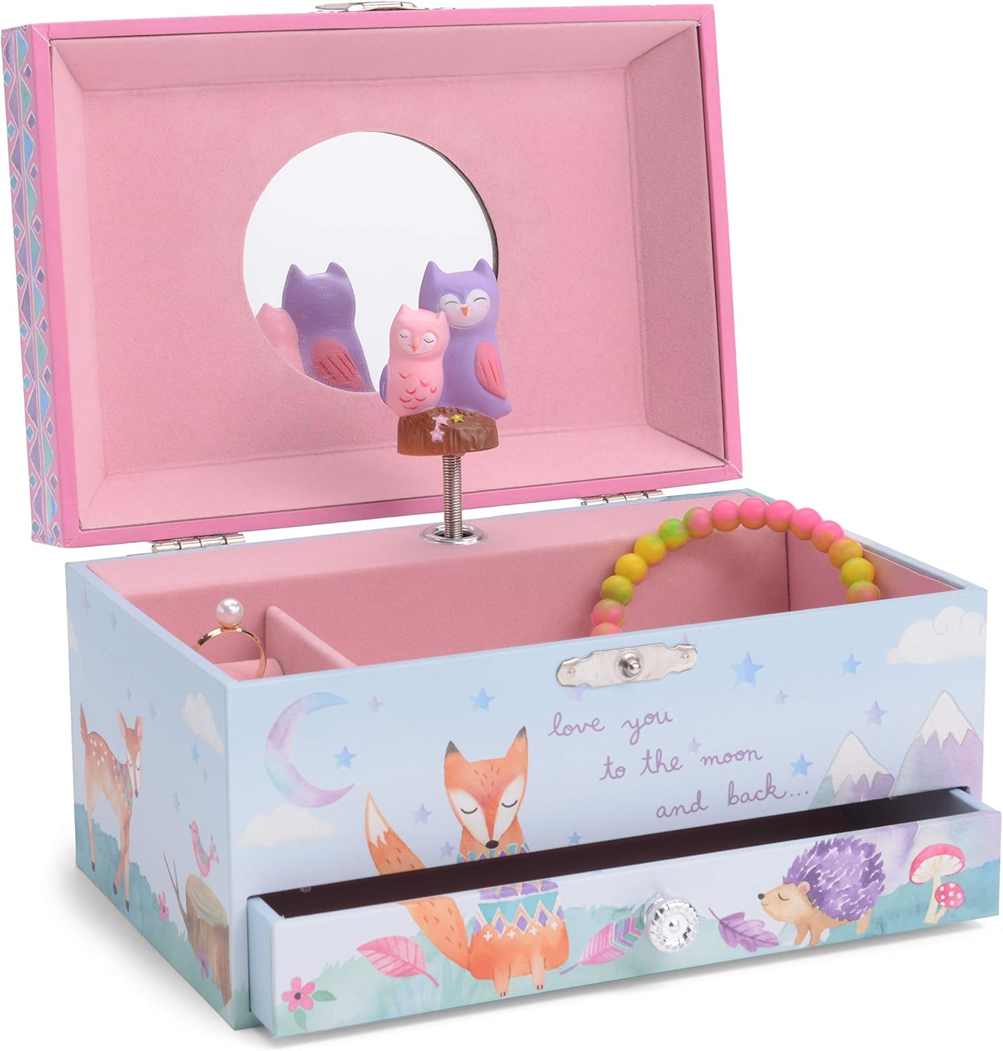 Jewelkeeper Girl's Musical Jewelry Storage Box Pullout Drawer, Woodland Owls Design, Twinkle Twinkle Little Star Tune