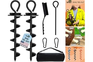 Eurmax USA Heavy Duty Dog Tie Out Stake for Large Dogs up to 210 lbs Dog Stakes for Outside,Dog Anchor, Gadgets, Accessories for Dogs,Dog Runner Leash Stake Trampoline Stakes(2,Medium,Black)
