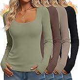 Velvelhall 4 Pack Women's Thermal Long Sleeve Shirts Fleece Scoop Neck Tops Slim Fit Undershirt Basic Layer with Thumb Holes(Mint Green, Mocha, Light Khaki, Black,X-Large)