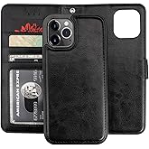 Bocasal Compatible with iPhone 12 & iPhone 12 Pro Wallet Case with Card Holder PU Leather Magnetic Detachable Kickstand Shockproof Wrist Strap Removable Flip Cover 6.1 inch (Black)