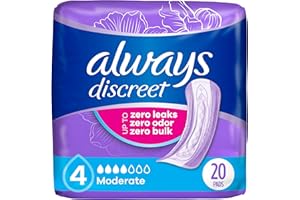 Always Discreet Adult Incontinence Pads for Women, Moderate Absorbency, Regular Length, Postpartum Pads, Up to 100% Bladder L
