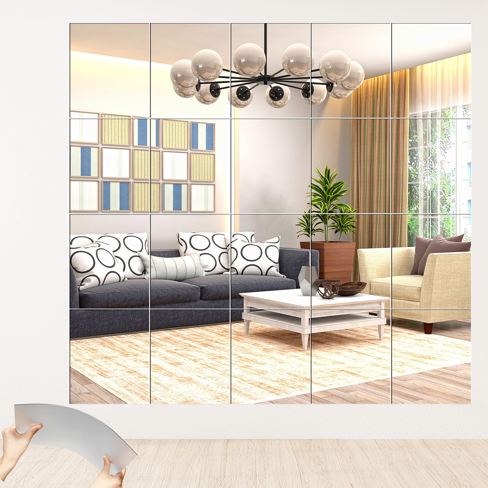 Photo 1 of Queekay 20 Pcs Home Gym Mirrors 12'' x 14'' Mirror Tiles Self Adhesive Workout Frameless Acrylic Wall Mirror 2mm Thick Wall Mounted Mirror Sheets Mirror Trays for Wedding Table Centerpieces