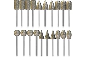 WONYS Diamond Grinding Burr Drill Bit Set for Dremel, 20PCS Polishing Kits Stone Carving Rotary Tools Attachment Accessories with 1/8'' Shank for Carving, Engraving, Grinding, Stone, Rocks, Jewelry, Glass