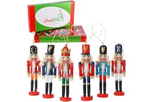 Ornativity Nutcracker Ornament 6 pc - Hanging Christmas Mini Wooden Figures King and Soldier Nutcrackers with Gift Box