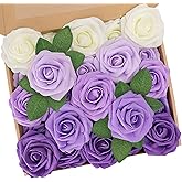 N&T NIETING Artificial Flowers, 25pcs Fake Flowers Rose with Stems Perfect for DIY Wedding Bridesmaid Bridal Bouquets Centerpieces Home Flower Arrangement Decoration, Series Purple