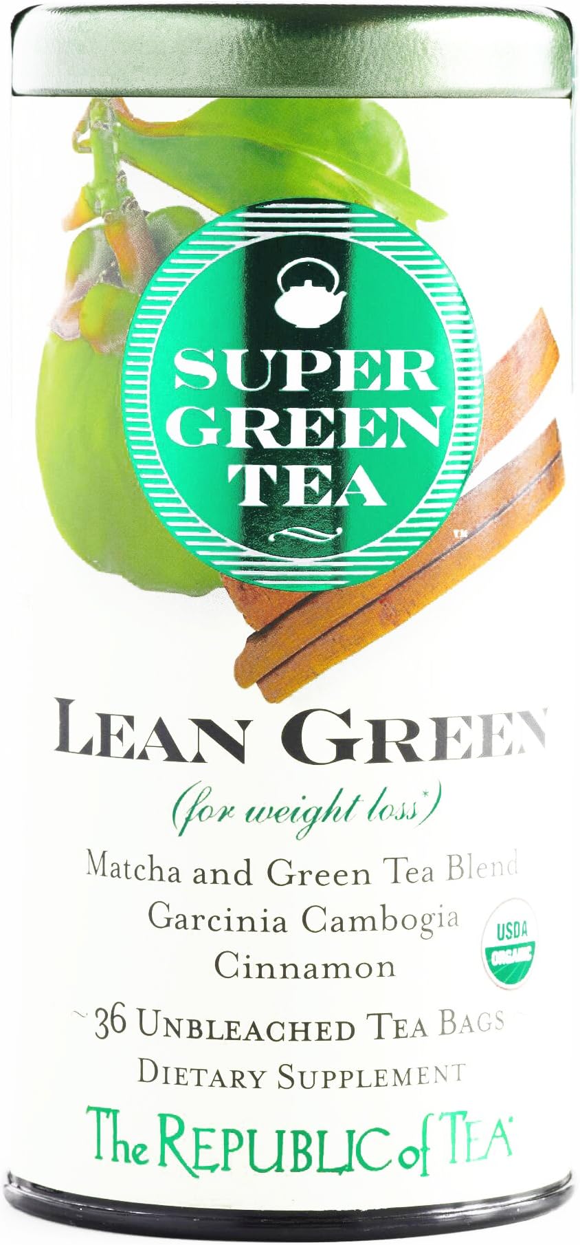 The Republic of Tea SuperGreen Tea Lean Green Blend 36 Count 1.8 oz each (1 Item Per Order, not per case)