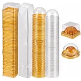 DOITOOL Clear Plastic Mini Cake Box 100 Pack Single Cupcake Container with Clear Lid Square Moon Cake Boxes Muffin Pod Dome Muffin Single Container for Holiday Wedding Birthday Supplies (Golden)