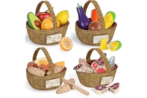 Lehoo Castle Wooden Play Food Set, Toy Food for Toddlers, Pretend Play Kitchen Accessories, Cutting Fruits and Vegetables Montessori Sorting Toys for Kids 3-5 Girls Boys