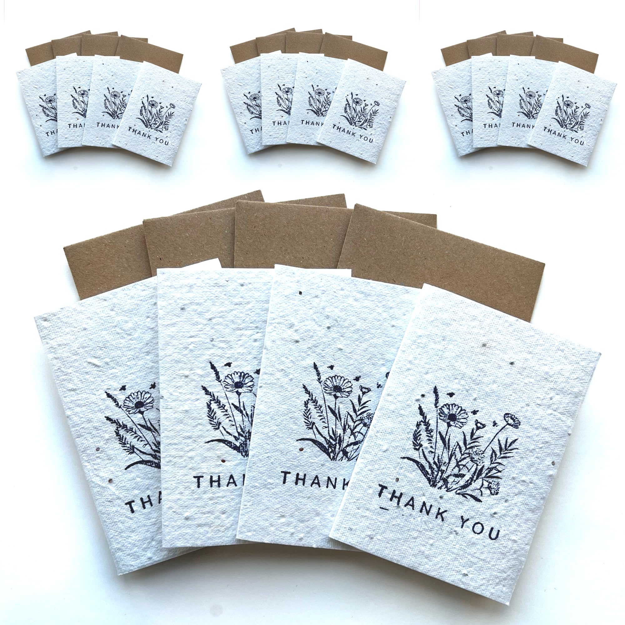 Small Plantable Seed Paper Thank You Cards - Handmade, Eco Friendly & Recycled Gratitude Notes/Giftcards for Teacher, Friend, Wedding etc - Biodegradable Pack of 16 A7 Mini Greeting Gifts