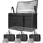 Bodaon 4-Pack Cooler Insulated Food Delivery Bag, Rideshare Delivery Bag, XXX-Large Thermal Bags for Catering/Hot Pizza, Travel/Camping/Picnic/Grocery Reusable Warmer Frozen, Black With Bottom