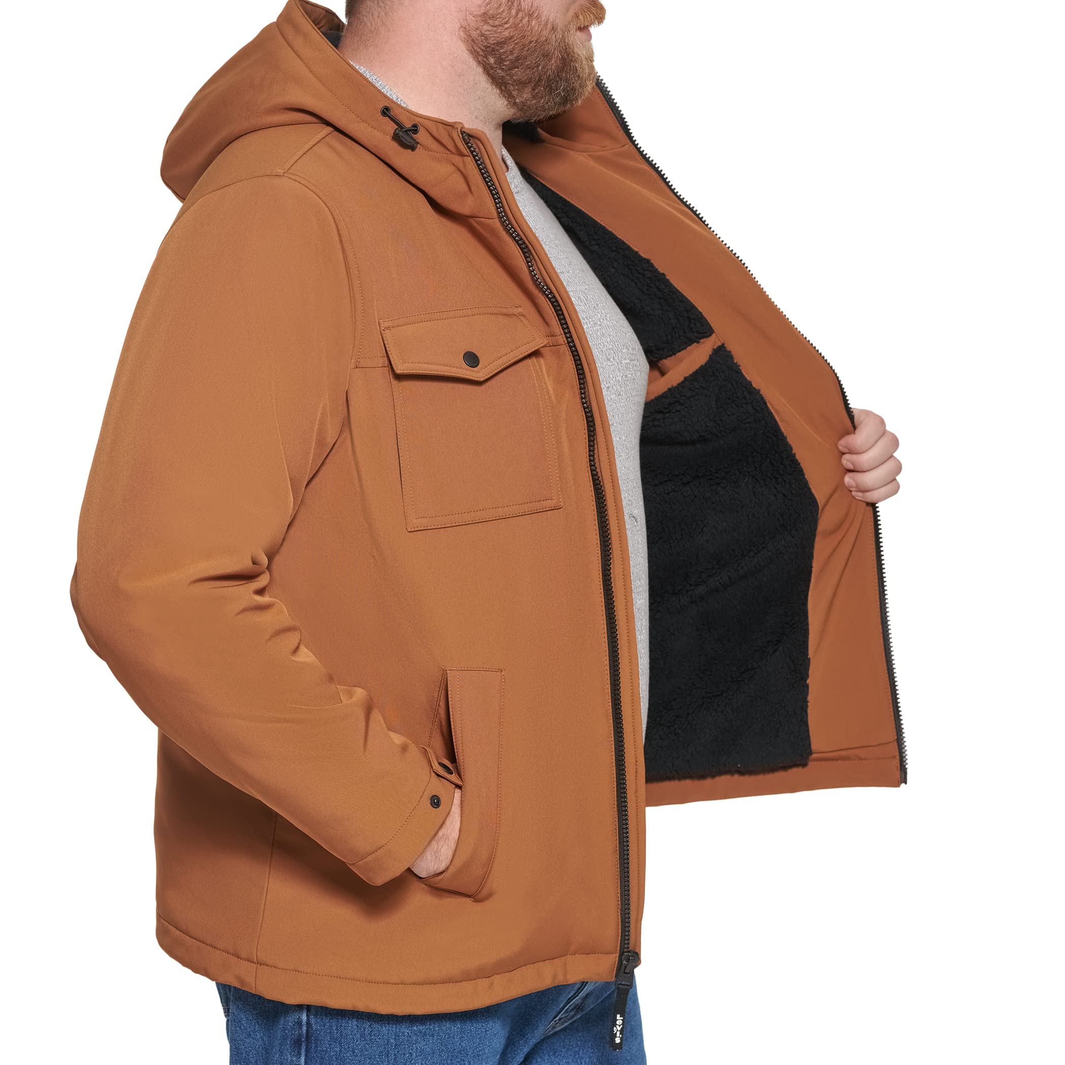 Levi's Men's Soft Shell Two Pocket Sherpa Lined Hooded Trucker Jacket Graphit... for sale online