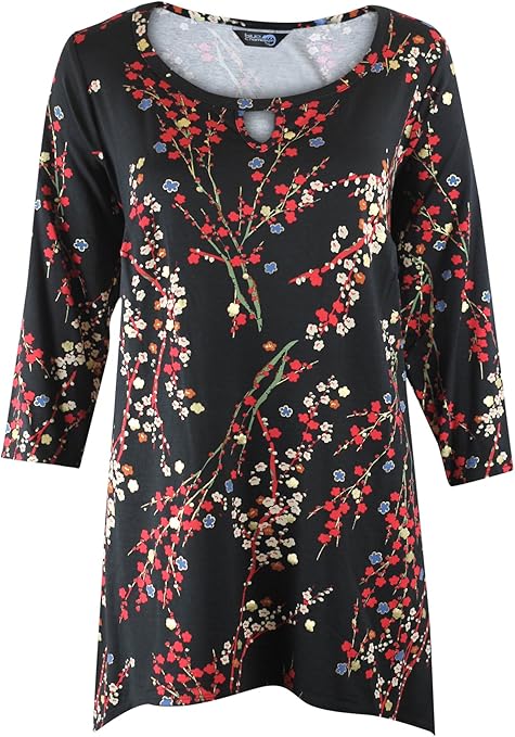 Evans Ex Black Gold Red Ditsy Floral Tunic Top (US 14) at Amazon Womenâs Clothing store