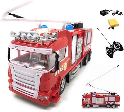 Amazon.com: RC coche de bomberos listo para funcionar Motor control remoto por radio, con música y luces intermitentes de rescate, Batería Recargable: Toys \u0026 Games