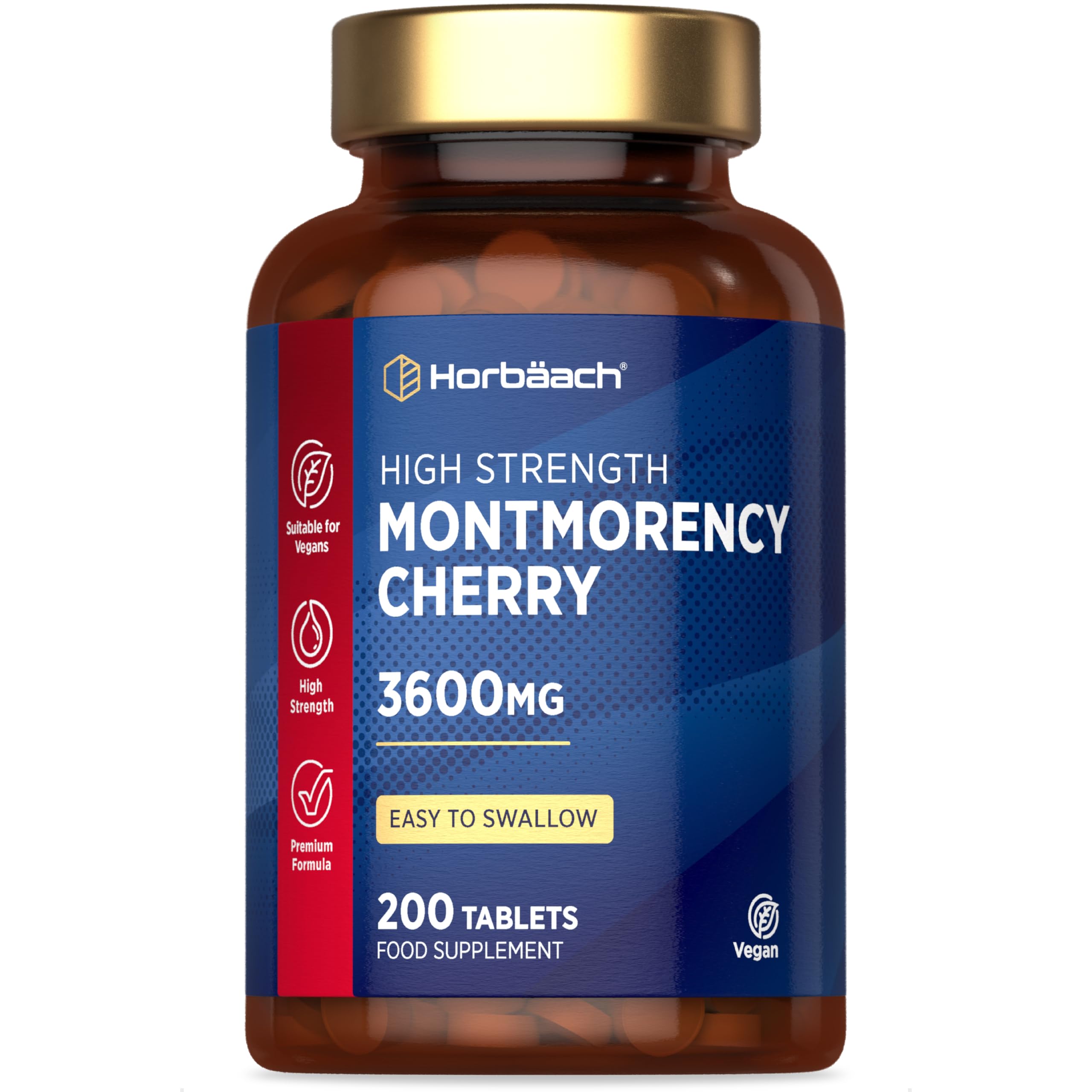 Montmorency Cherry Tablets 3600mg | 200 Count | 50:1 Natural Tart Cherry Extract | High Strength Vegan Concentrate | by Horbaach