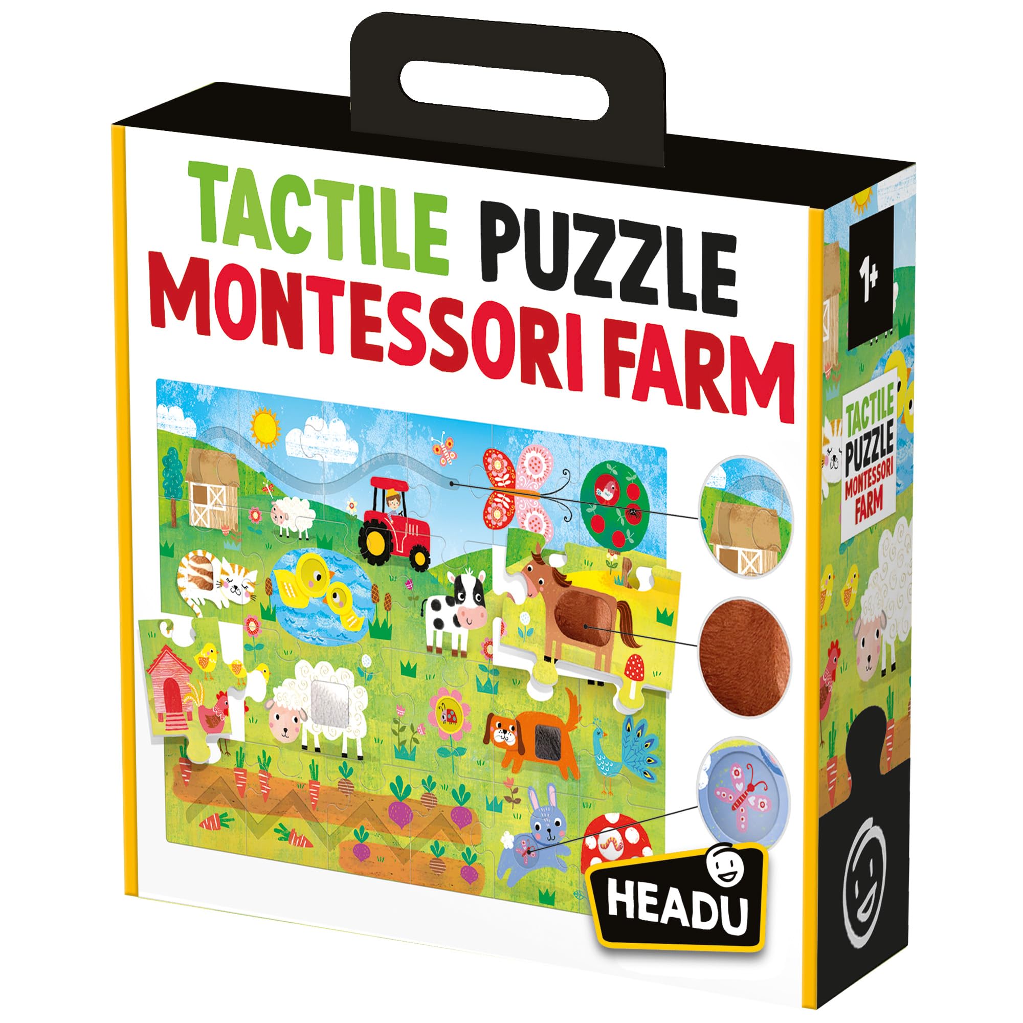 HEADU | Tactile Puzzle Montessori - farm animal themed puzzle with textures to explore | Educational Games & Puzzles | Ages 1-4 years