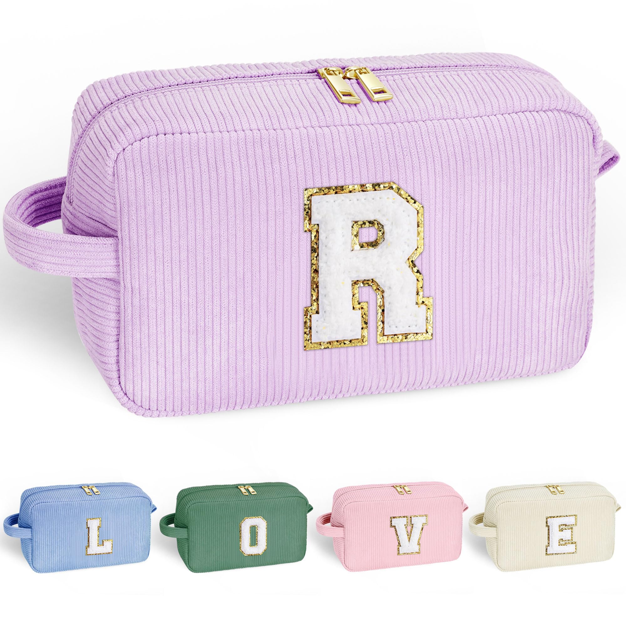 Photo 1 of YOOLIFE Purple Makeup Bag Makeup Pouch - Travel Makeup Bag Makeup Bags for Women Travel Essentials Corduroy Makeup Bag Cute Makeup Bag Large Makeup Bag Personalized Friend Gifts Mom Gifts Letter R
