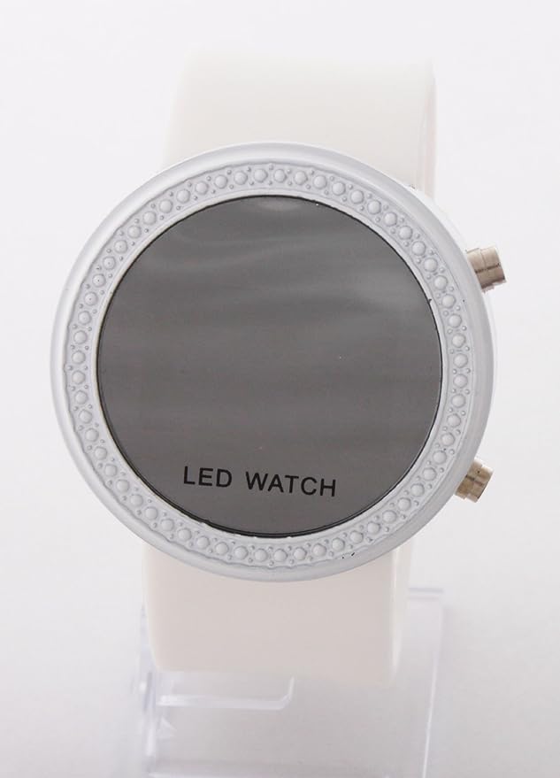 White Digital LED Mirror Style Watch with a Rubber