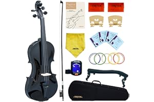 Crafteem 1/2 Fiddle Black Colored Premium Violin Outfit for Beginners Adults Kids With 5 Color Fingering Tape- Handcrafted Student Beginner Violin.(Black, 1/2)