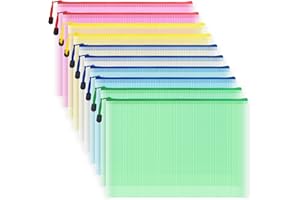 AUSTARK 10Pcs Zipper File Bags Plastic Mesh Zipper Pouch Waterproof Document Bags Board Games Storage Bags for Office Home Travel (A4 Size 13.4''x9.4'', Multicolor)