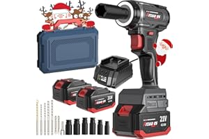 Arcwares 21V Cordless Impact Wrench, 260FT-LBS(350N.m) Brushless Electric Impact Wrench, 2500RPM Torque Impact Gun,2x 4.0Ah Batteries with LED Ring Light and Hammer Function