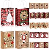 Resholder 200 Pcs Christmas Kraft Gift Paper Bags Bulk with Handles Holiday Xmas Treat Bags Reusable for Presents Party Favor Supplies Decor