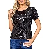 Wellotus Women's Sparkly Sequin Top Blouse Glitter Cocktail Party Costume Tee-Shirt Glitzy Night Out T-Shirts
