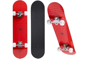 NUOVOVOI Skateboard for Beginners, Standard Complete Skateboard 31 Inch Double Kick Concave Deck with 7 Layer Maple Wood, Smooth Wheels & Bearings, Trick Skateboard for Street Park