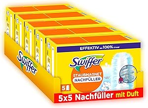 Swiffer Staubmagnet Nachfüllpackung, 25 Tücher (5×5) mit Febreze-Duft, Fängt Und Schließt 3-mal Mehr Staub Und Haare Ein Als Herkömmliche Staubwedel