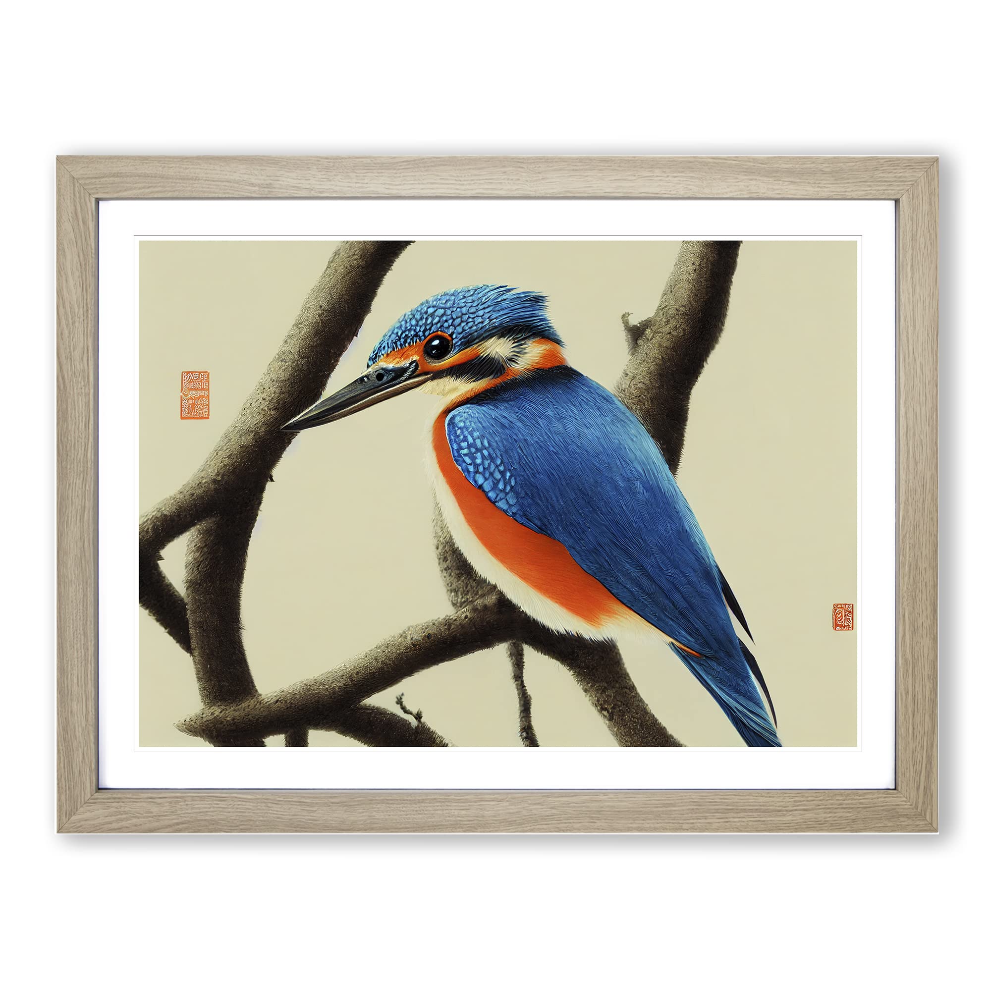 Ideal Kingfisher Bird Framed Print | A3 Oak Framed Wall Art | Ready to Hang | Modern Nature Picture | Living Room Bedroom Lounge Office