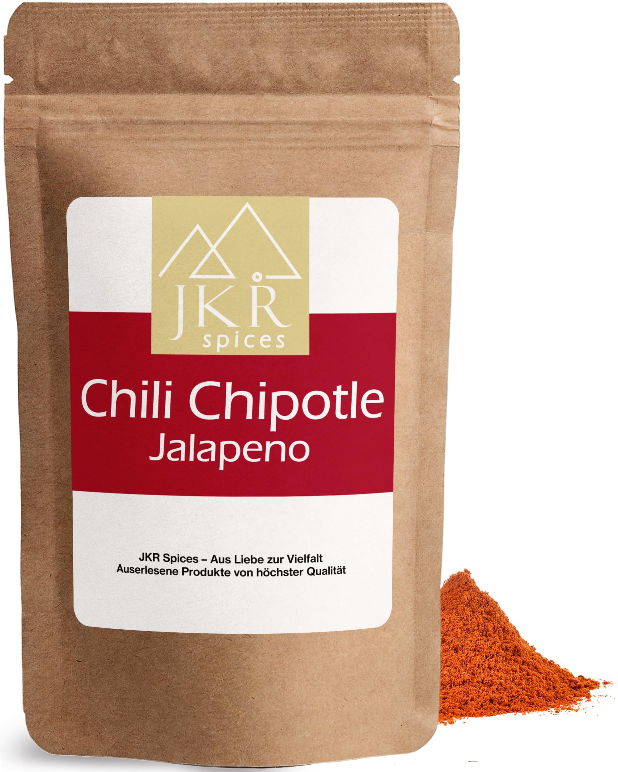 JKR Spices® 250g Chili Chipotle Jalapeno gemahlen | Chilli Pulver geräuchert | Chipotle Chili | Sehr scharfe Chipotle Chilli im wiederverschließbaren Doypack