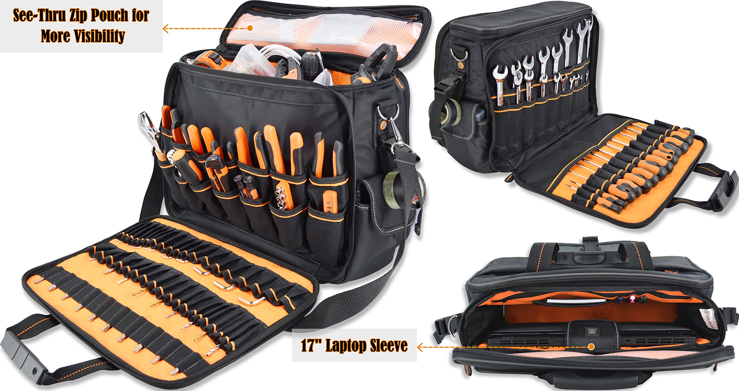WELKINLAND 88-Pockets Electrician's Tool Bag - Electrician, Technician, HVAC & Laptop Tool Bag