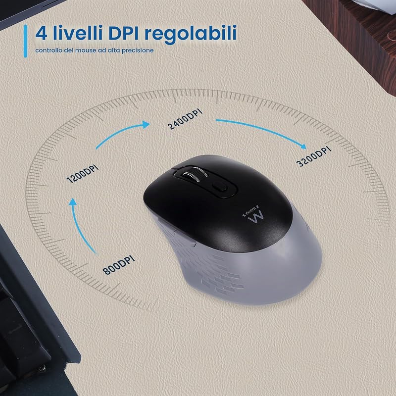 Mouse Wireless 2.4GHz con Tasti Silenziosi e Adattatore USB-C – EW3204