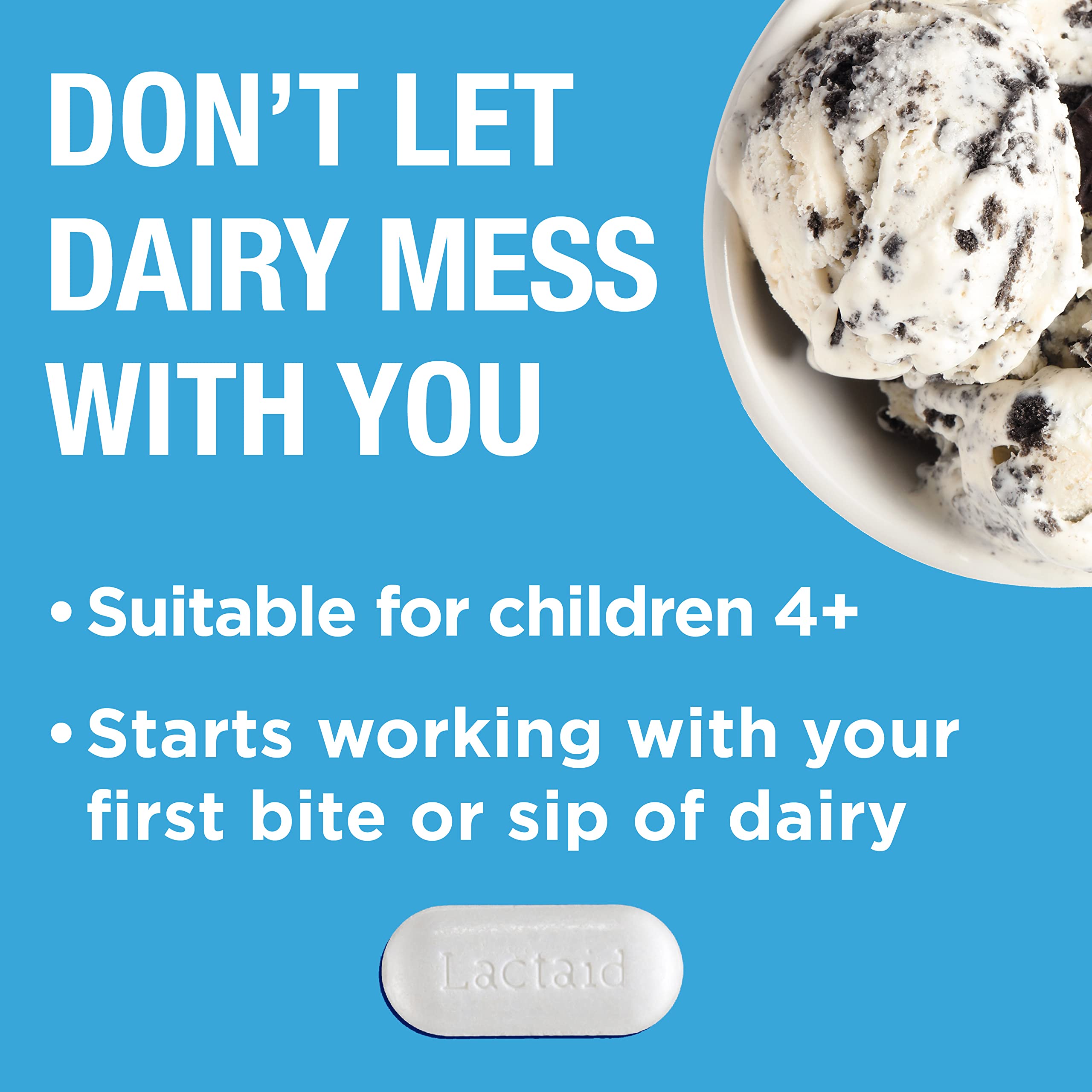 Lactaid Original Strength Lactose Intolerance Pills, 9000 FCC Natural Lactase Enzyme Dairy Relief Caplets, Helps Prevent Gas, Bloating & Diarrhea Due to Lactose Sensitivity in Adults & Kids, 120 Count