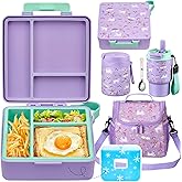 Pawtong Lunch Box Set with Bento Box Container, 17OZ Stainless Steel Food Soup Thermo, Kids Water Bottle & Portable Insulated Lunch Bag, Leakproof, Hot/Cold Retention for School, Travel (Purple-Horse)