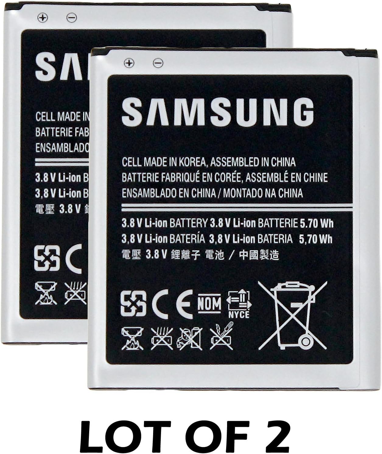 New Samsung EB-B130AE EB-B130AU EB-B130BE Battery (2-PC) 1500mAh for Samsung Galaxy Ace 4, Galaxy Ace Style, Galaxy S Duos 3, Galaxy V, SM-G310-100% OEM - in Non-Retail Package