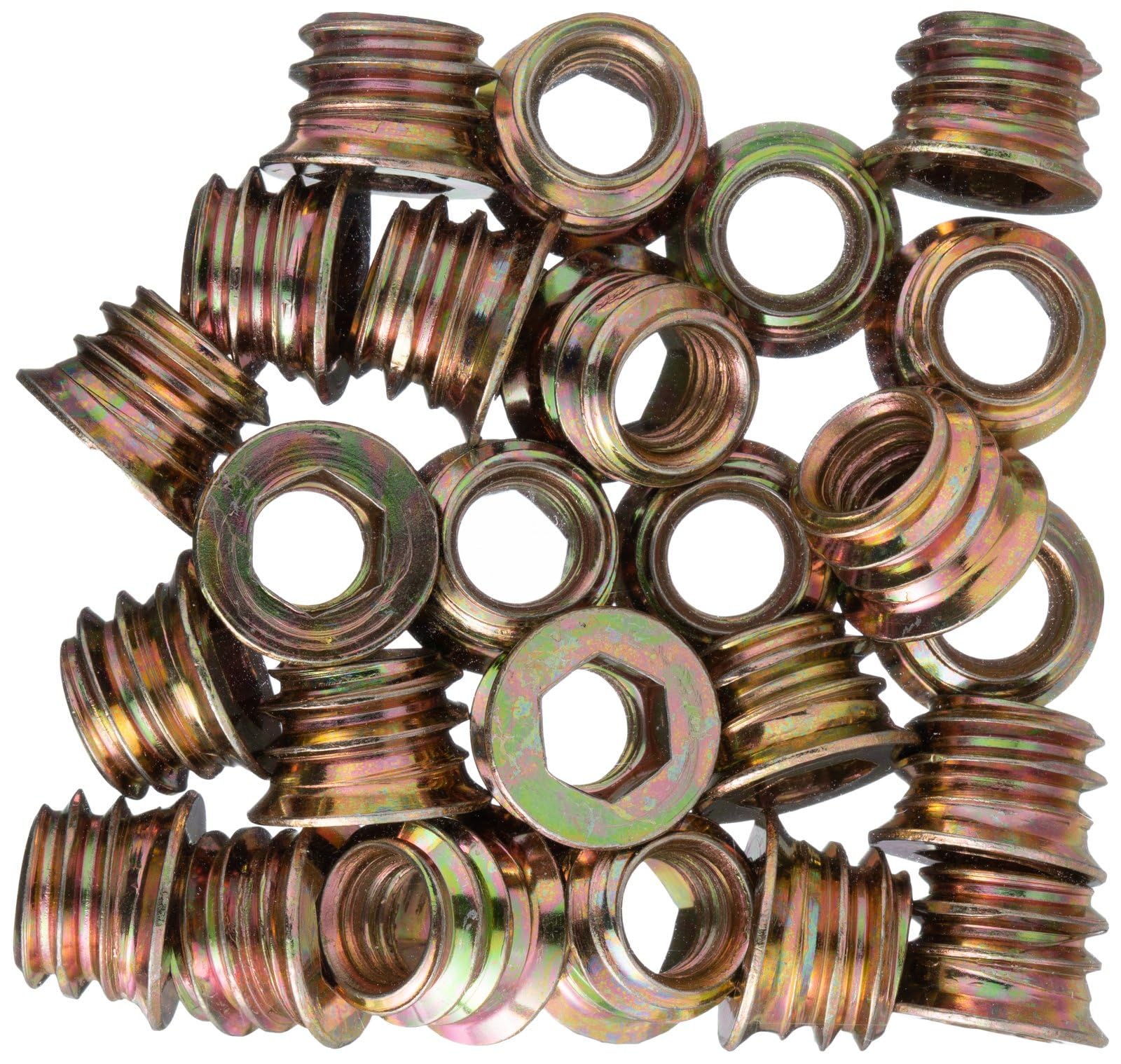 YoiYee Heavy Duty Wood Furniture M6 x 8mm Threaded Insert Nuts Interface Hex Socket Drive Zinc Yellow Passivated - 25pcs — image 1