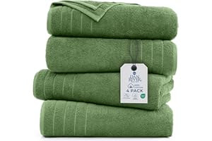 DAN RIVER Bath Towels Set of 4, 30 x 60 Inches, 100% Cotton, Larger & Lighter Weight, Quicker to Dry, Super Soft and Absorbent, Ideal Hotel Towels for Daily Use, Sage Green