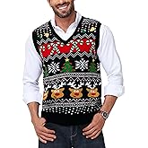 Arankhiger Men Christmas Sweater Vest V Neck Ugly Xmas Holiday Knit Sleeveless Pullover