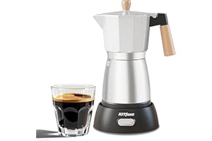 KITfanz Electric Espresso Coffee Maker, Italian Coffee Pot, Electric Moka Pot, Cuban Coffee Maker, Portable Cafeteras Electricas Espresso Makers with Detachable Base 3 or 6 Cup (Non-Coated Silver)