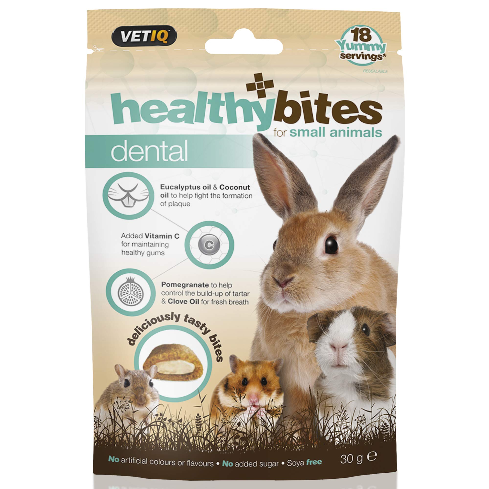 VetIQ HealthyBites for Small Animals Dental, 30g, Rabbit, Guinea Pig, Hamster Treats to Keep Plaque Off & Control Tartar Buildup, Guinea Pig Treats with Eucalyptus & Coconut Oil