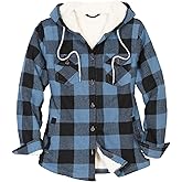 ThCreasa Womens Sherpa Lined Plaid Hooded Flannel Jacket with Hand Pockets Button Down Shirt Jackets