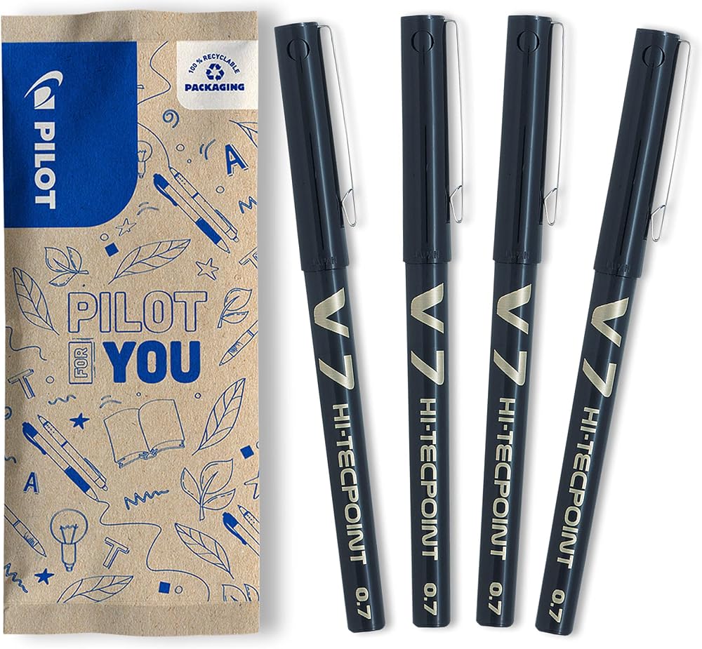 Pilot V7 Liquid Ink Rollerball 0.7mm Black Pack of 4