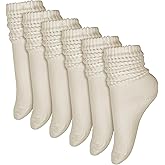 Winterlace 6-Pair Scrunch Crew Slouch Cotton Womens Socks Ribbed Soft Retro Boot Calf Sock Bulk Pack