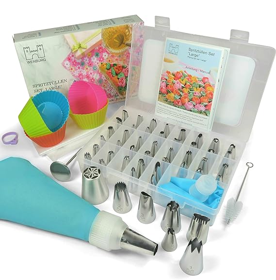 Wenburg 73tlg. Profi Spritztüllen Set Large. Nummerierte Tüllen + Russische Tülle I Backset I Spritzbeutel I Kuchen, Cupcake-