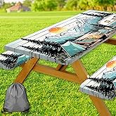 Picnic Table Cover with Bench Covers and Bag, Wooden Camper Waterproof Windproof, Fitted Tablecloth Cover with Elastic Edge, for Indoor & Outdoor, Garden, Camping, 3 Pieces Set, 30x72 Inch