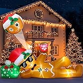 OurWarm 10 FT Christmas Inflatable Outdoor Decoration, Lying Gingerbread Inflatable Christmas Blow Up Yard Decorations with LED Lights, Inflatable Gingerbread Man for Yard Lawn Garden Roof Decor