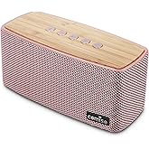 comiso Bluetooth Speakers, Portable Speaker 5.0 with 20W Stereo Sound, Wireless Stereo Pairing, Wood Bluetooth Audio with Subwoofer, 24H Playtime, Hands-Free, Great for Office, Home, Outdoor(Pink)
