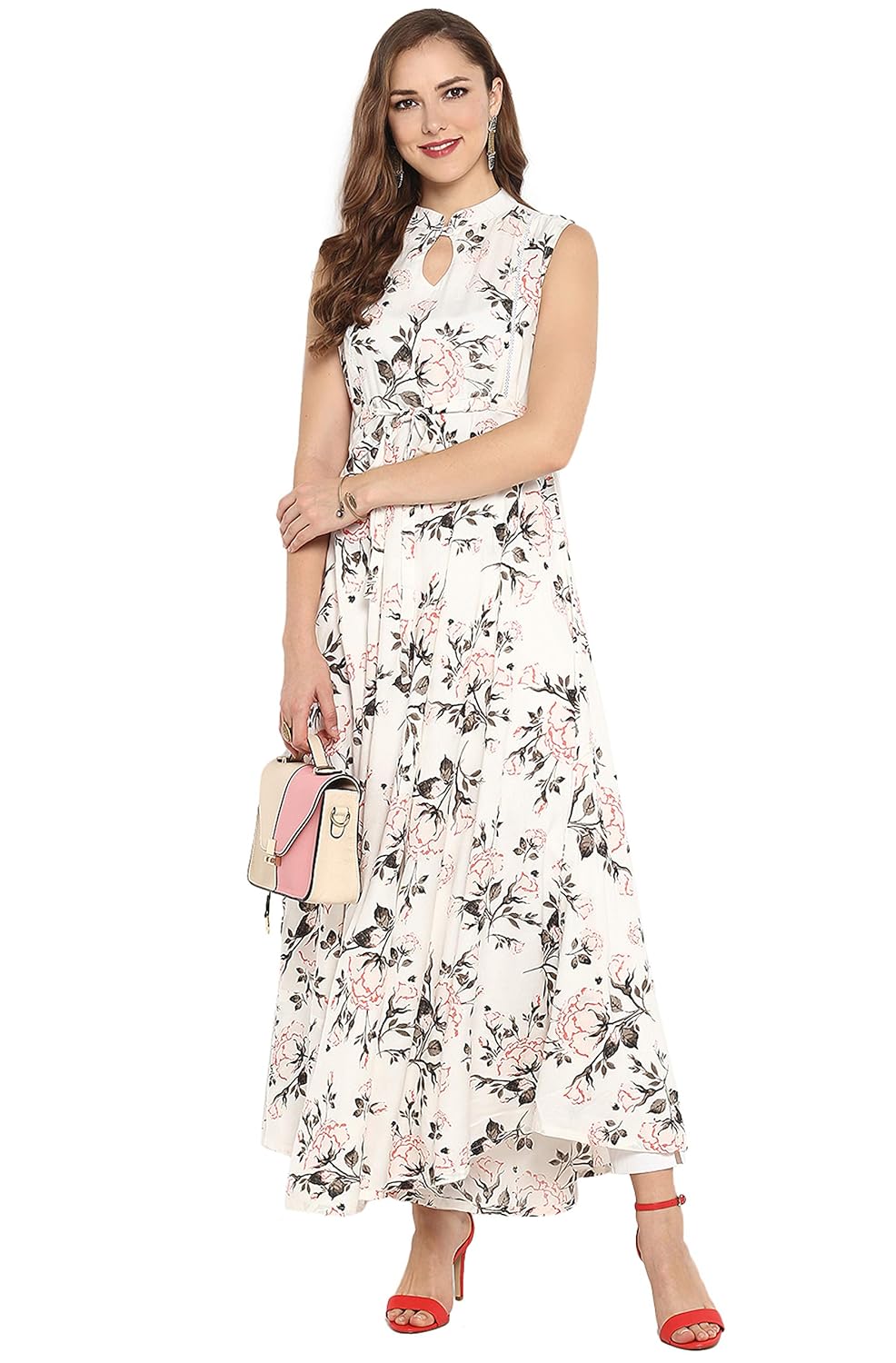 janasya women's rayon floral print flared gown